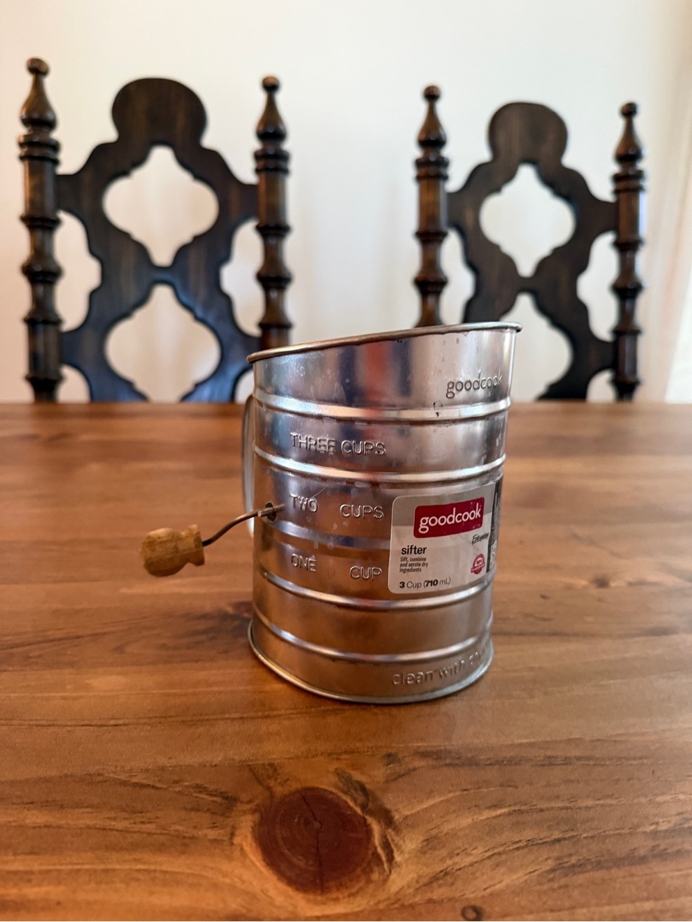 GOODCOOK Silver 3-Cup Hand Sifter with Wooden Handle